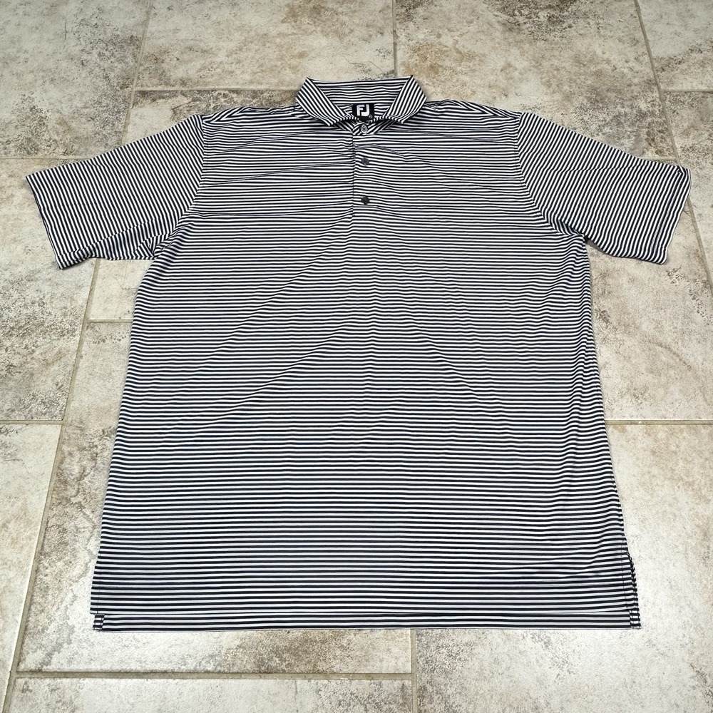 Footjoy Polo Shirt Mens 2XL Striped Performance Golf Stretch‎ Logo Short Sleeve
